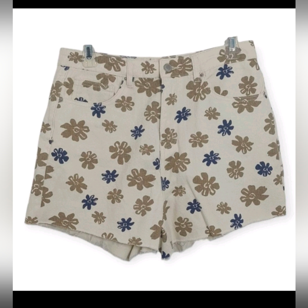 Khaki + Blue Floral Print Shorts